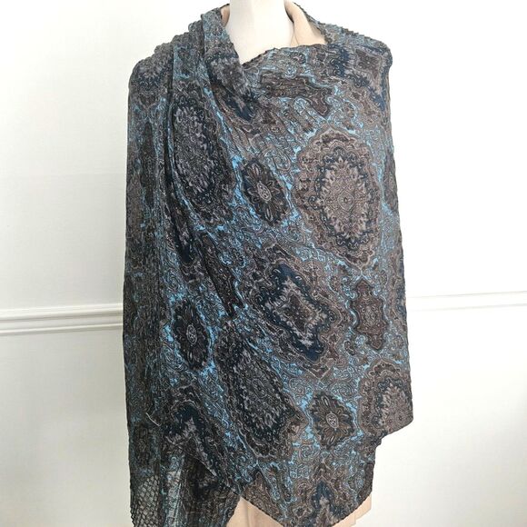 VAN HEUSEN Blue Gray Multicolored Classic Paisley Scarf Large 38" x 77" - Picture 10 of 11